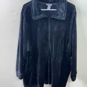 Catherines Plush Zip-Front Cardigan Jacket in Black